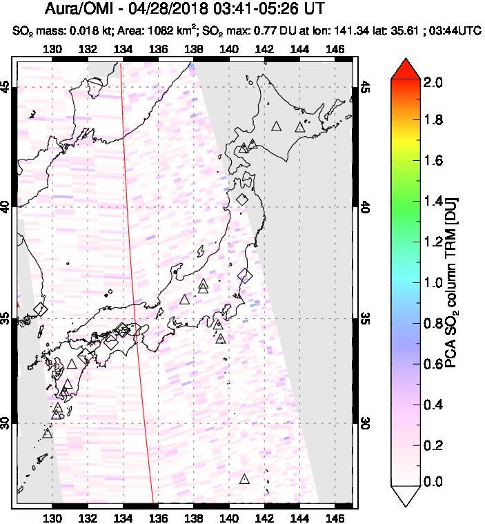 A sulfur dioxide image over Japan on Apr 28, 2018.