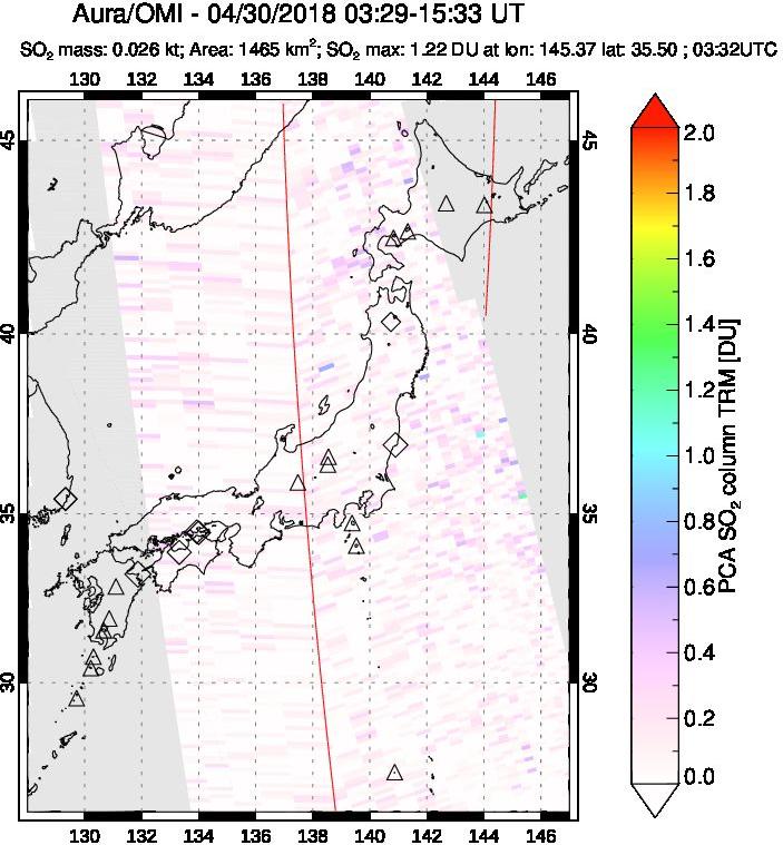 A sulfur dioxide image over Japan on Apr 30, 2018.