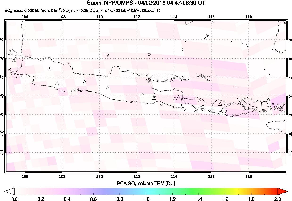 A sulfur dioxide image over Java, Indonesia on Apr 02, 2018.