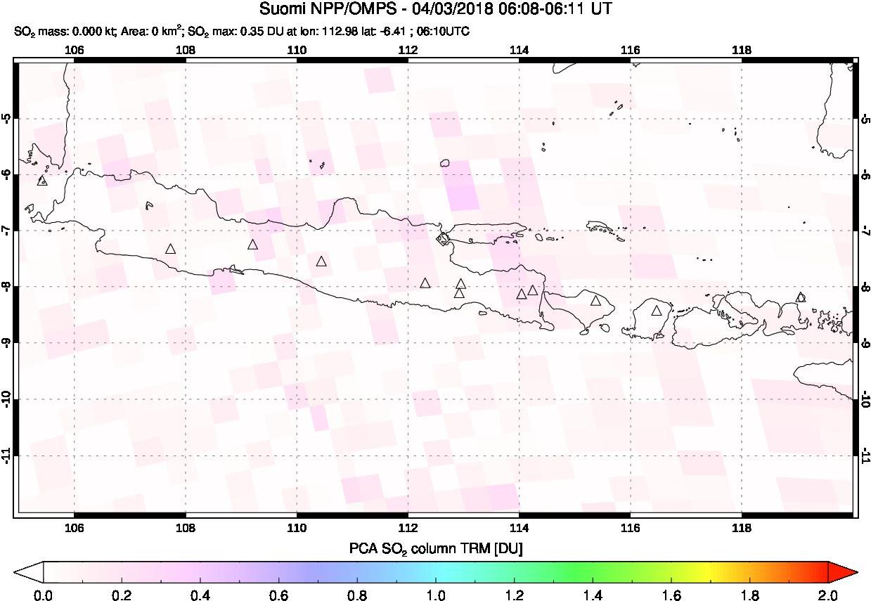 A sulfur dioxide image over Java, Indonesia on Apr 03, 2018.
