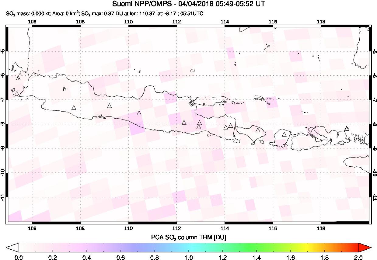 A sulfur dioxide image over Java, Indonesia on Apr 04, 2018.