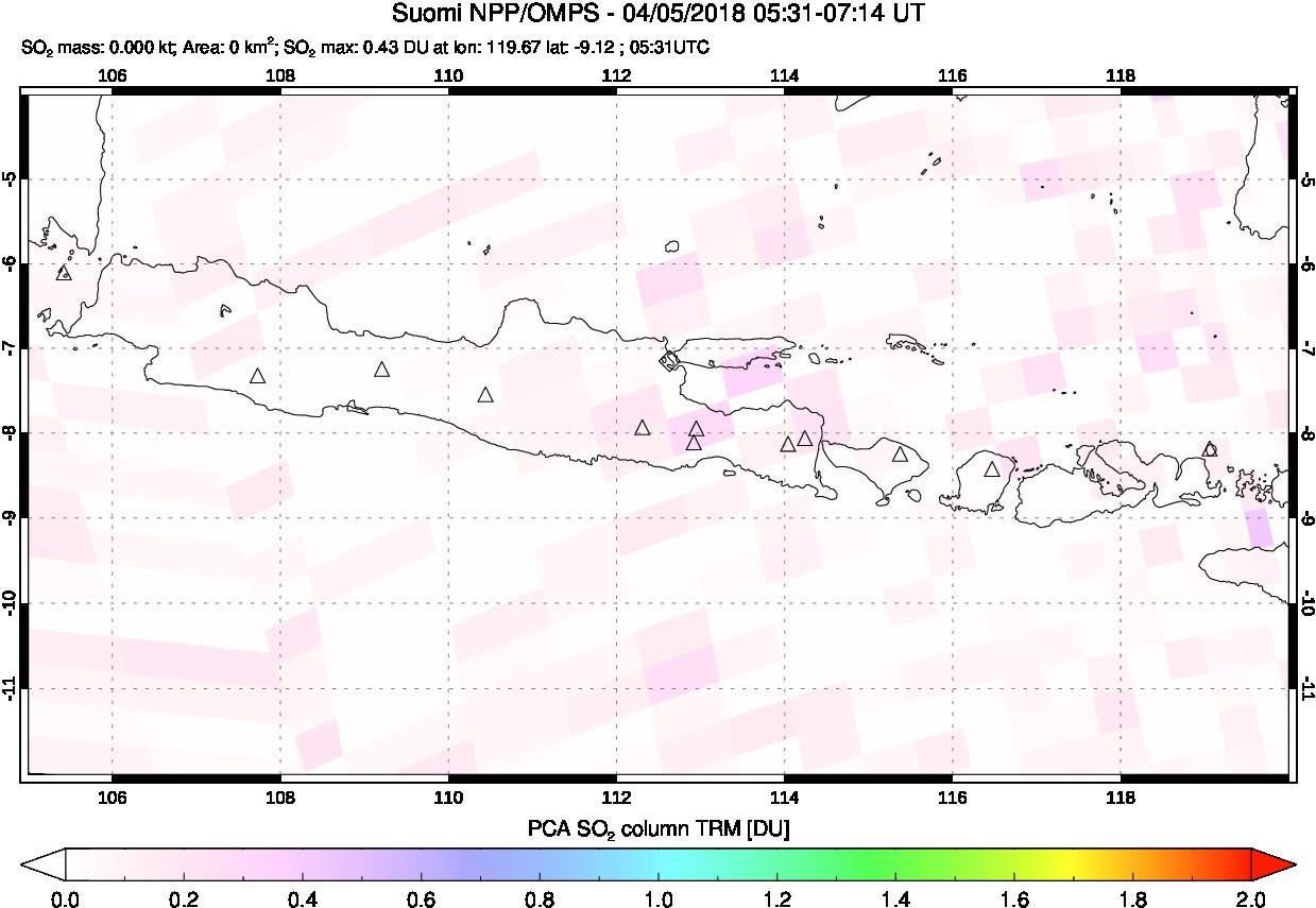 A sulfur dioxide image over Java, Indonesia on Apr 05, 2018.