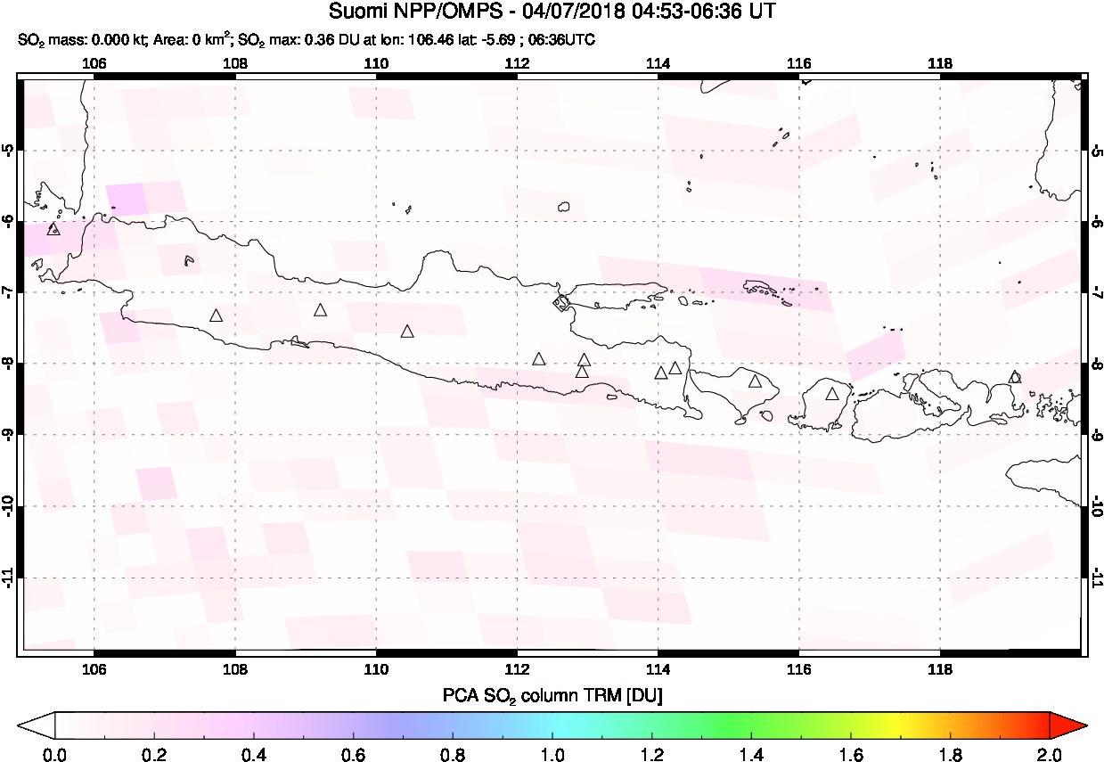 A sulfur dioxide image over Java, Indonesia on Apr 07, 2018.