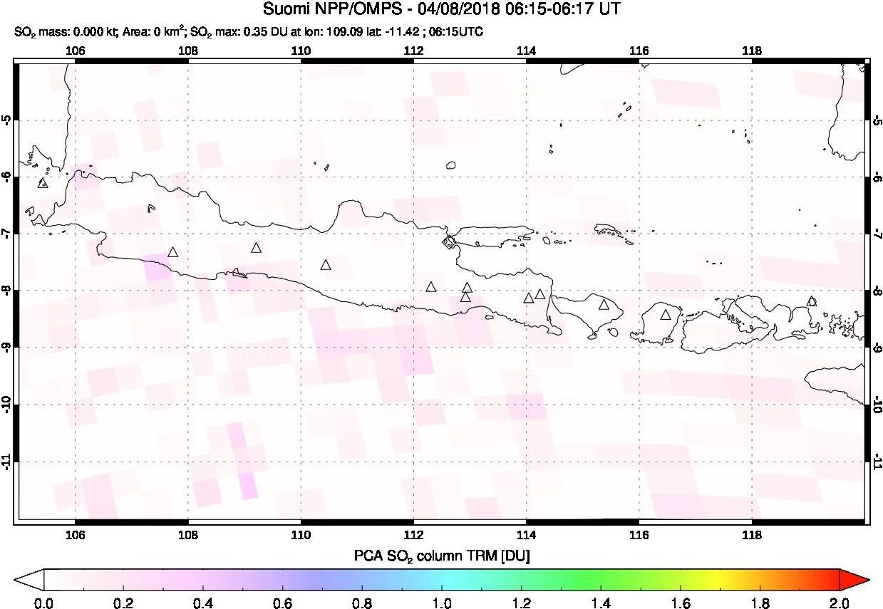A sulfur dioxide image over Java, Indonesia on Apr 08, 2018.