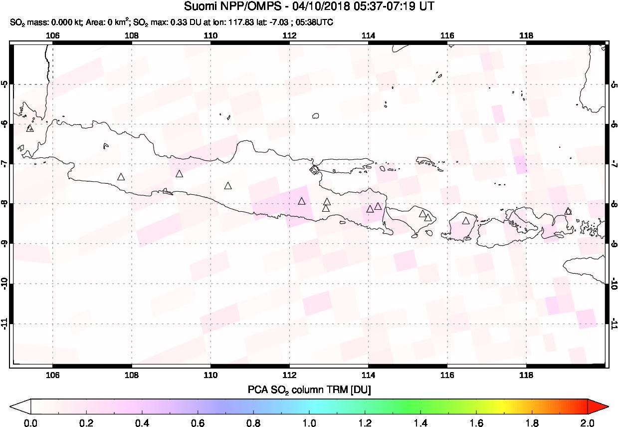 A sulfur dioxide image over Java, Indonesia on Apr 10, 2018.