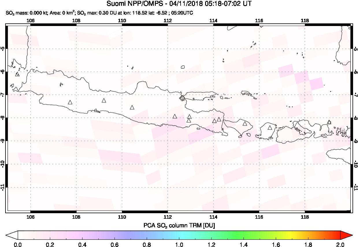 A sulfur dioxide image over Java, Indonesia on Apr 11, 2018.