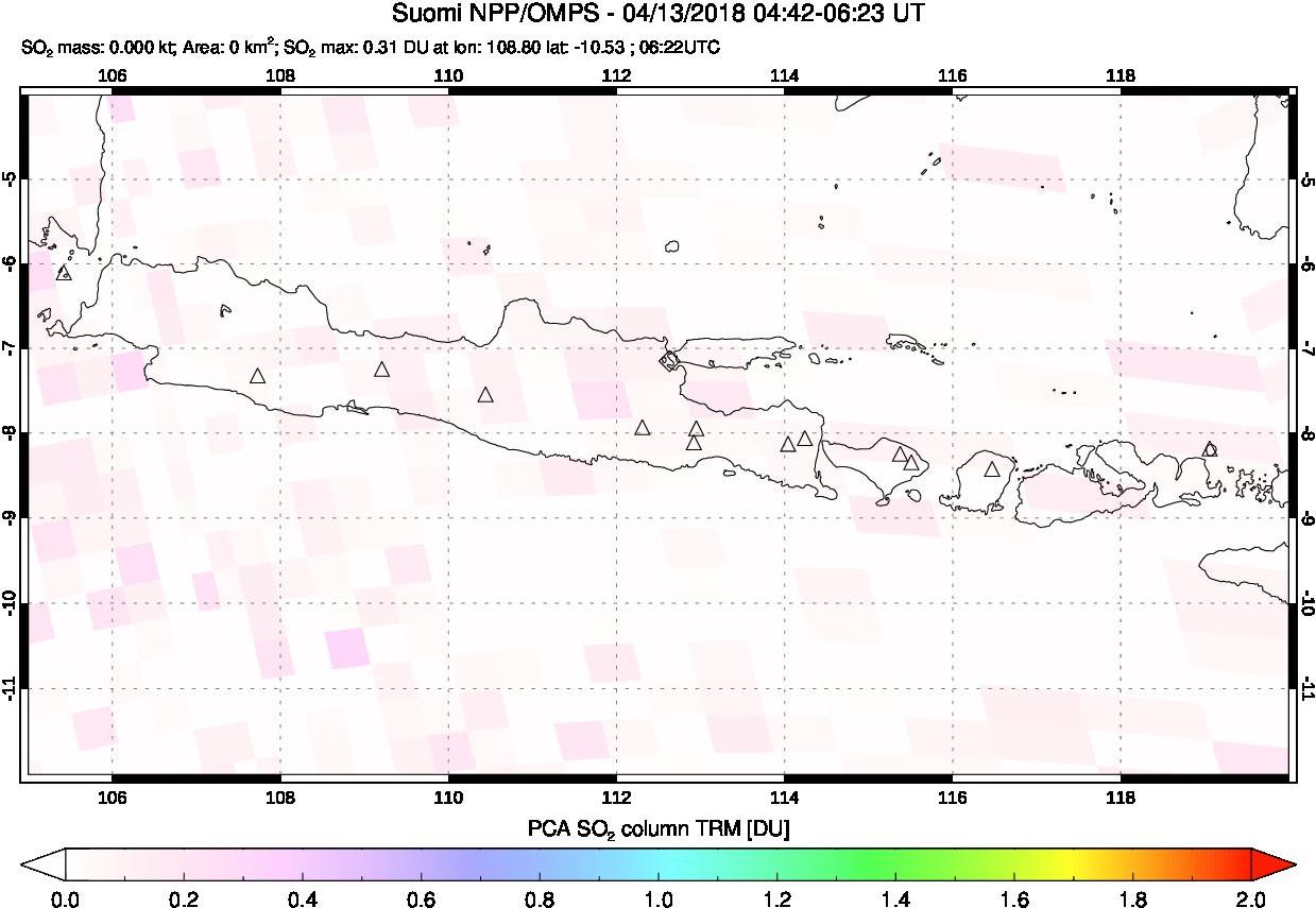 A sulfur dioxide image over Java, Indonesia on Apr 13, 2018.