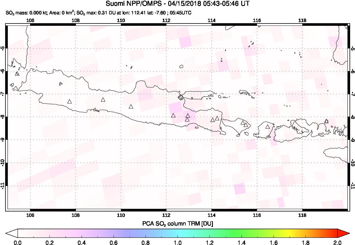 A sulfur dioxide image over Java, Indonesia on Apr 15, 2018.