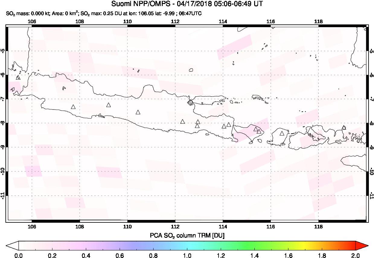 A sulfur dioxide image over Java, Indonesia on Apr 17, 2018.
