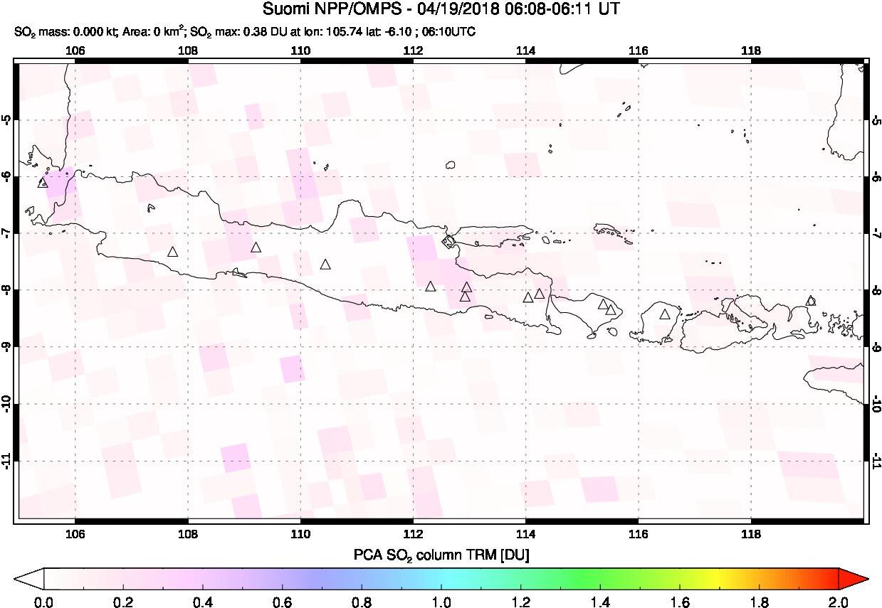 A sulfur dioxide image over Java, Indonesia on Apr 19, 2018.