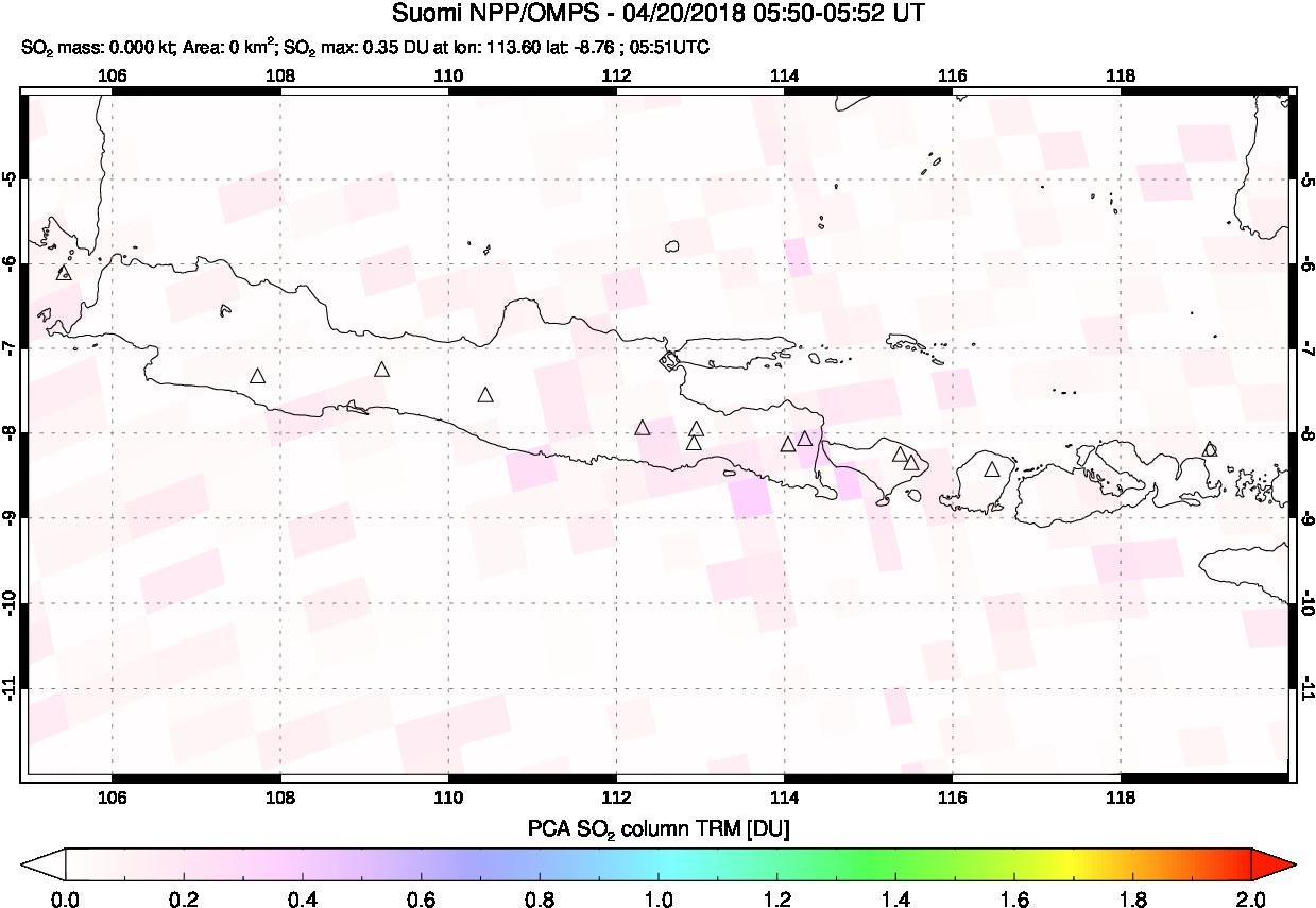 A sulfur dioxide image over Java, Indonesia on Apr 20, 2018.