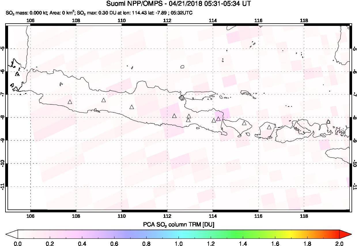 A sulfur dioxide image over Java, Indonesia on Apr 21, 2018.