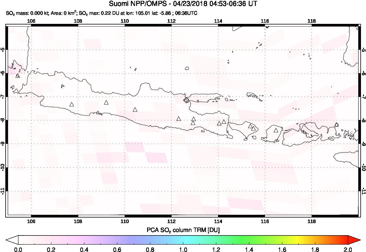 A sulfur dioxide image over Java, Indonesia on Apr 23, 2018.