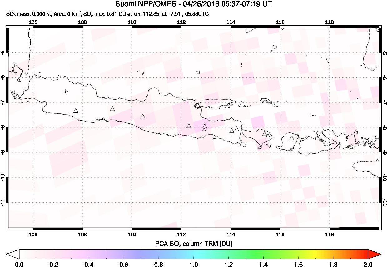 A sulfur dioxide image over Java, Indonesia on Apr 26, 2018.