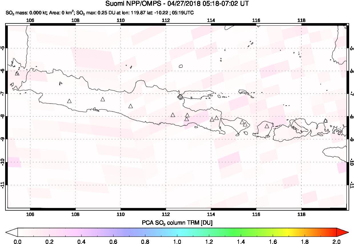 A sulfur dioxide image over Java, Indonesia on Apr 27, 2018.