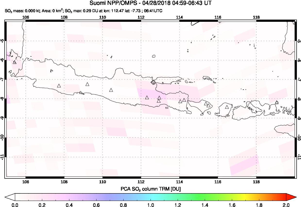 A sulfur dioxide image over Java, Indonesia on Apr 28, 2018.