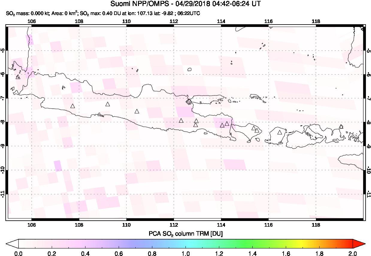 A sulfur dioxide image over Java, Indonesia on Apr 29, 2018.