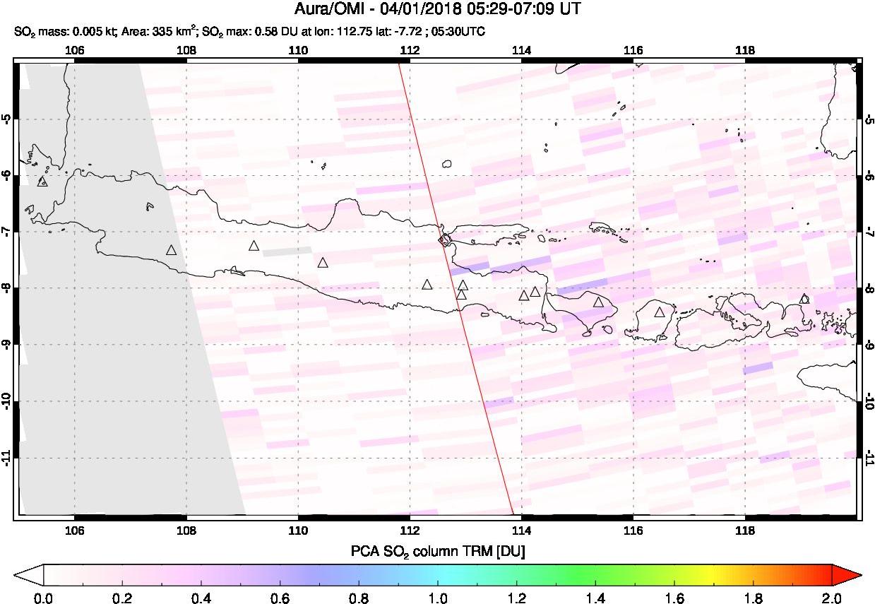 A sulfur dioxide image over Java, Indonesia on Apr 01, 2018.