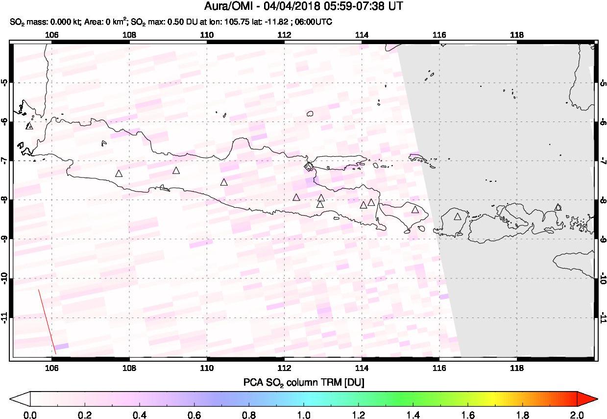 A sulfur dioxide image over Java, Indonesia on Apr 04, 2018.