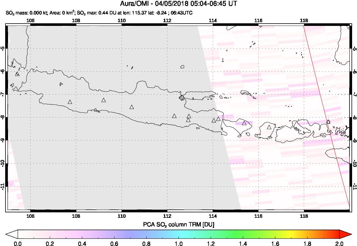 A sulfur dioxide image over Java, Indonesia on Apr 05, 2018.