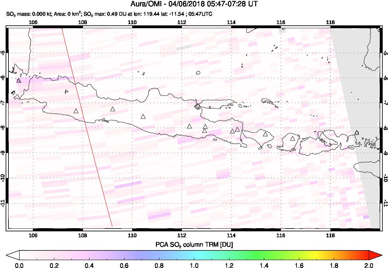 A sulfur dioxide image over Java, Indonesia on Apr 06, 2018.