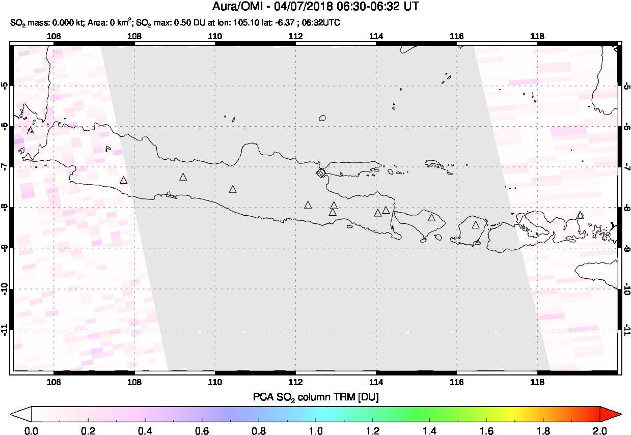A sulfur dioxide image over Java, Indonesia on Apr 07, 2018.