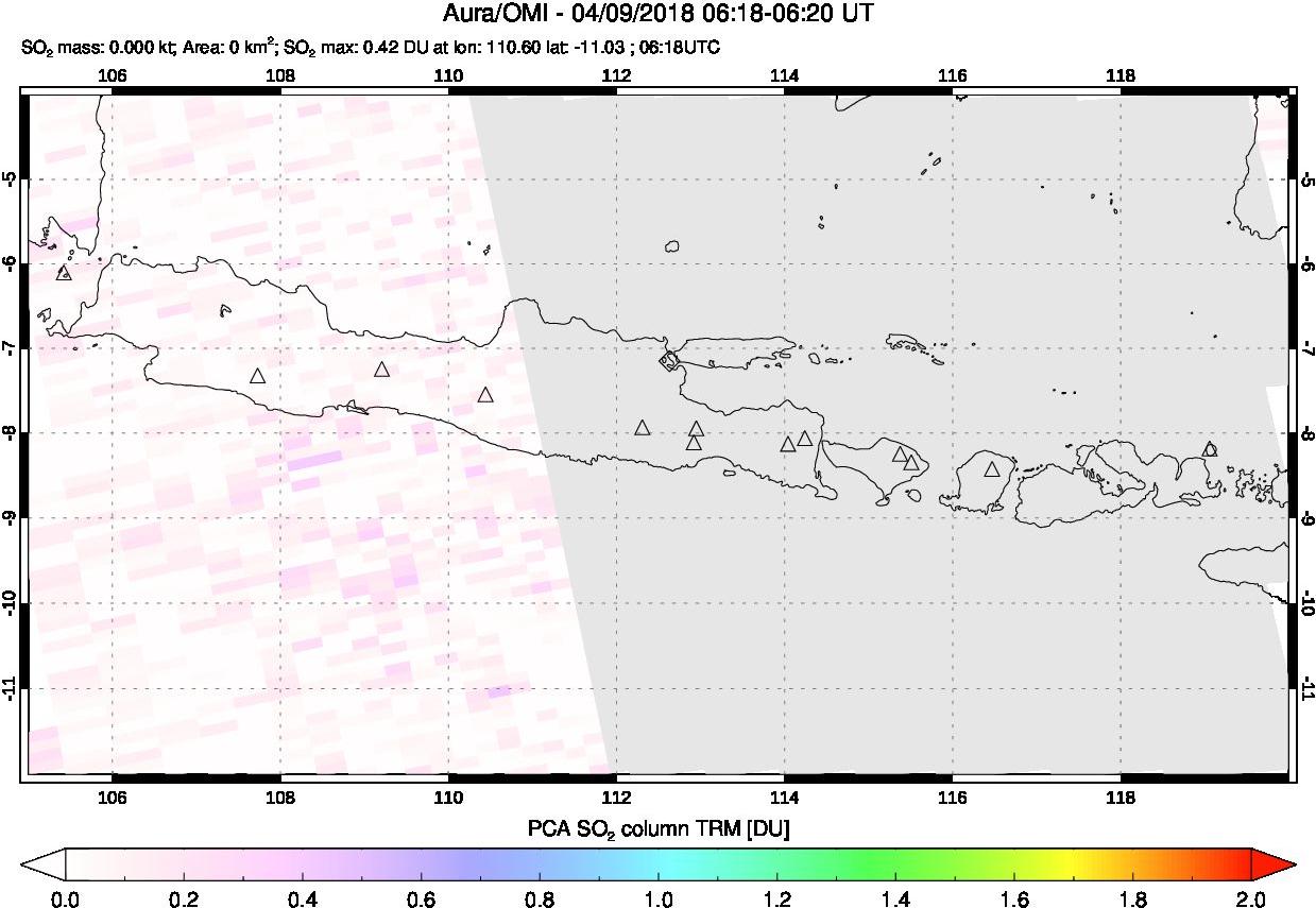 A sulfur dioxide image over Java, Indonesia on Apr 09, 2018.