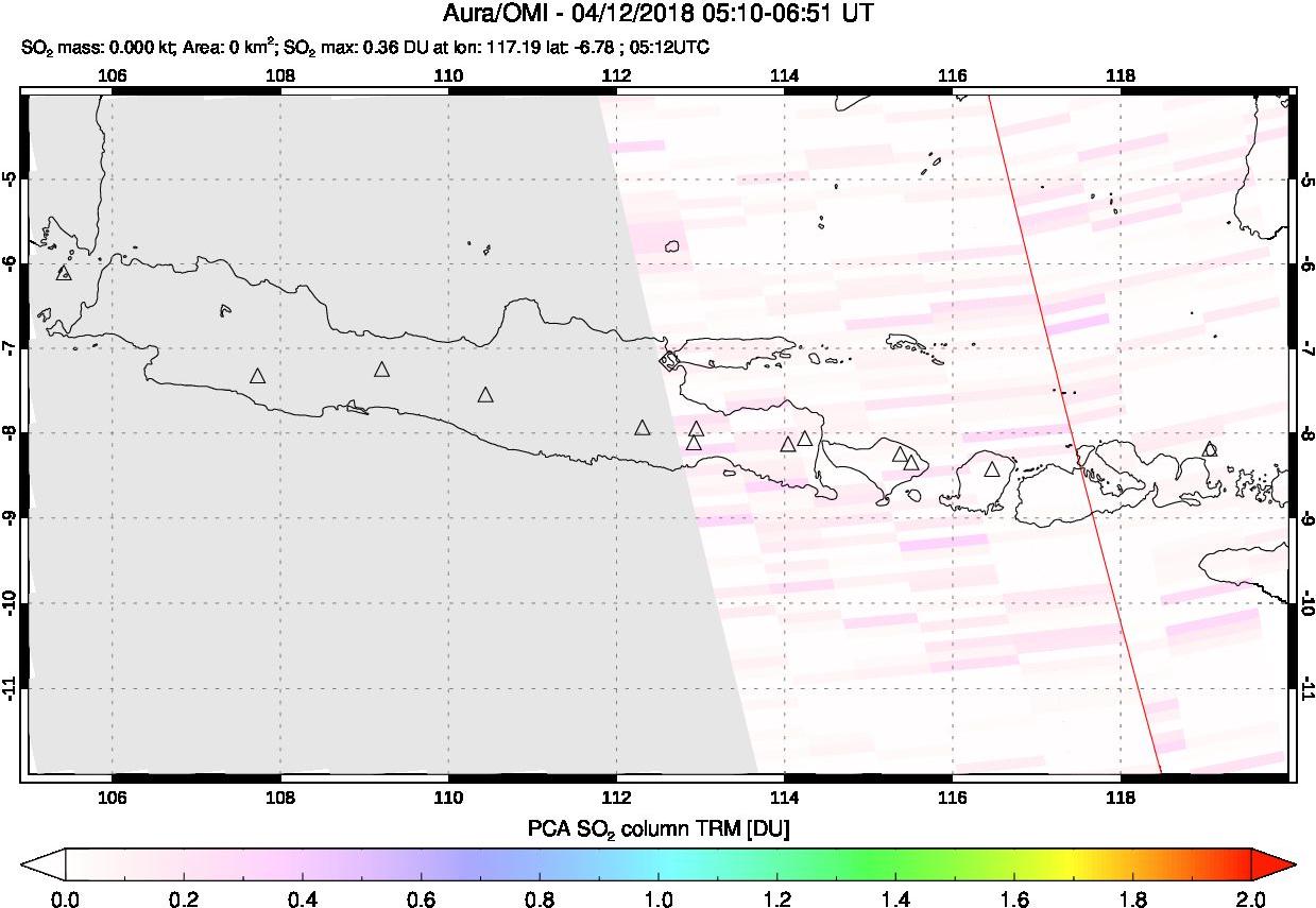 A sulfur dioxide image over Java, Indonesia on Apr 12, 2018.