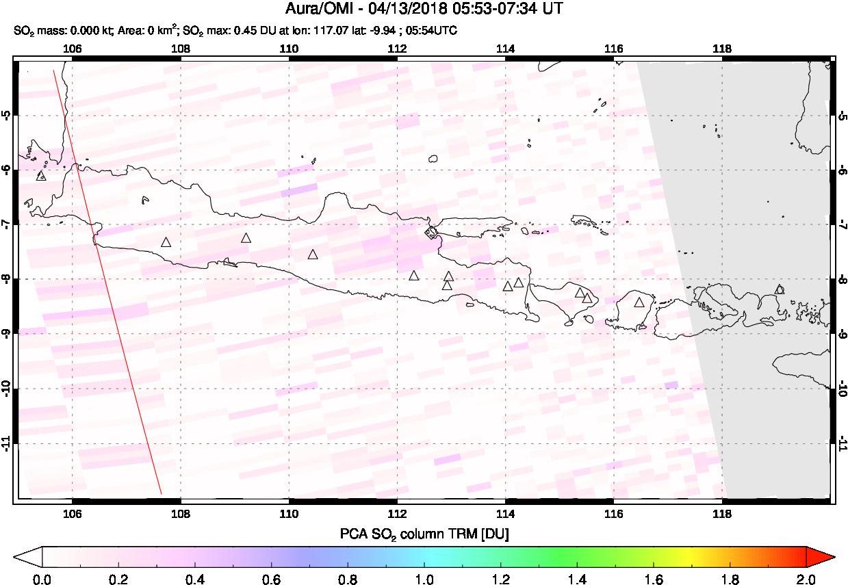 A sulfur dioxide image over Java, Indonesia on Apr 13, 2018.