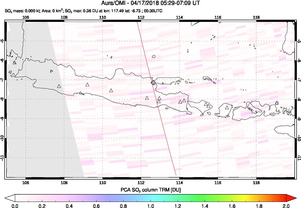 A sulfur dioxide image over Java, Indonesia on Apr 17, 2018.
