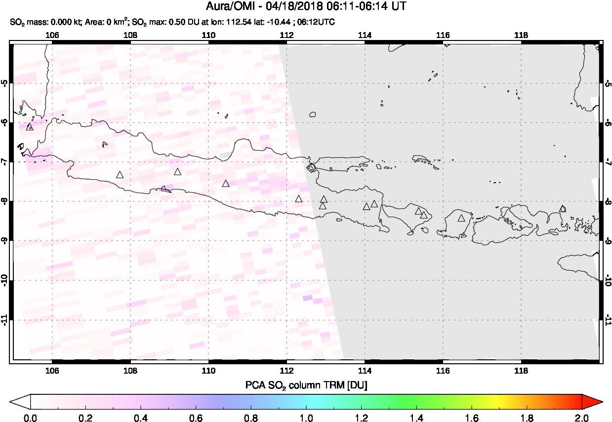 A sulfur dioxide image over Java, Indonesia on Apr 18, 2018.