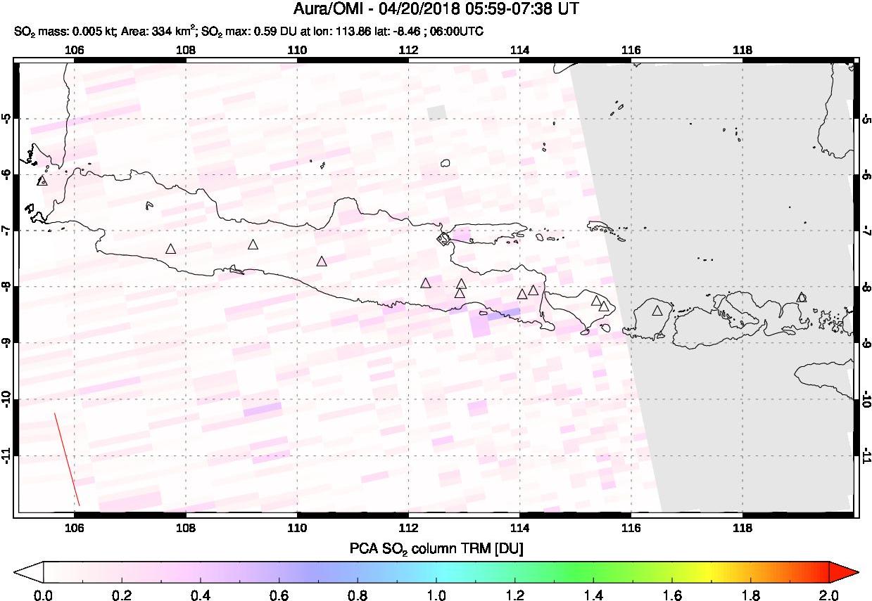 A sulfur dioxide image over Java, Indonesia on Apr 20, 2018.