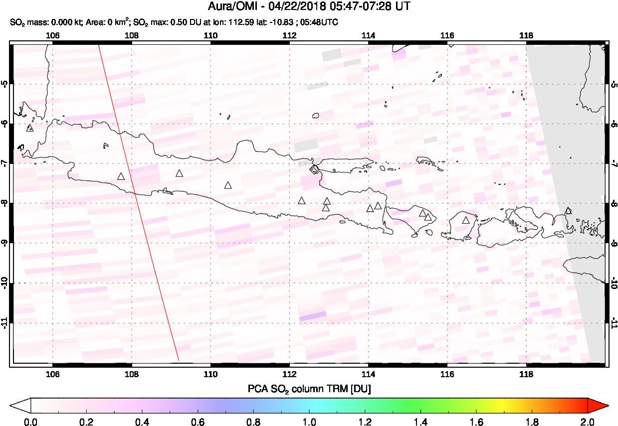 A sulfur dioxide image over Java, Indonesia on Apr 22, 2018.