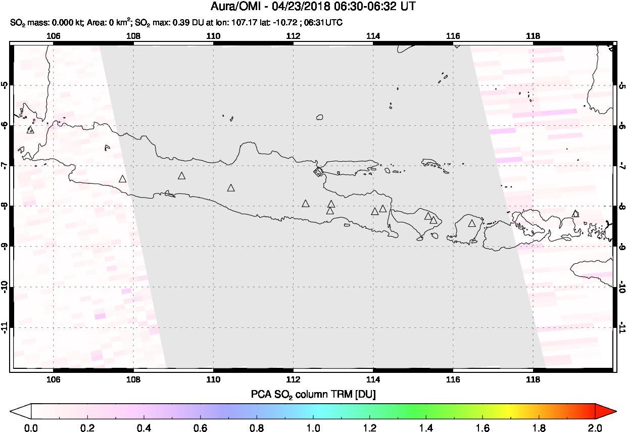 A sulfur dioxide image over Java, Indonesia on Apr 23, 2018.