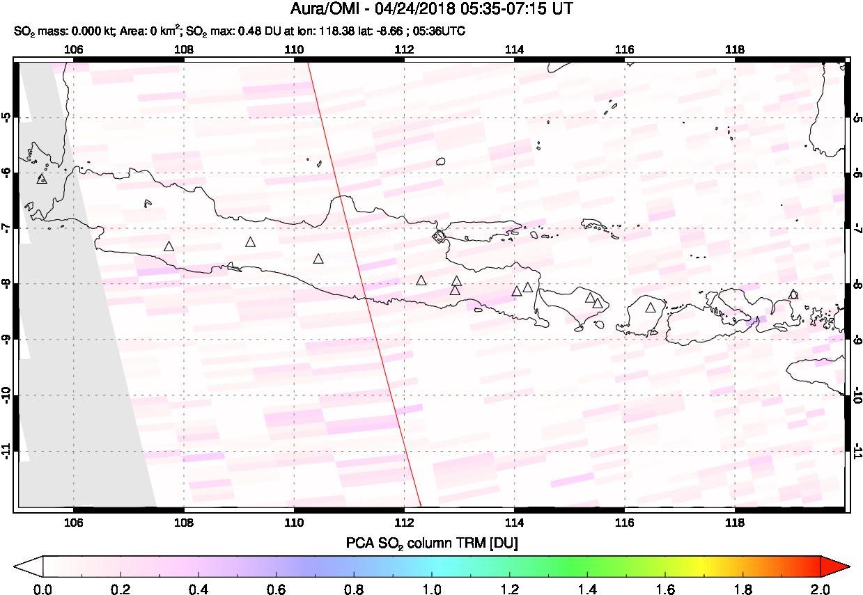 A sulfur dioxide image over Java, Indonesia on Apr 24, 2018.