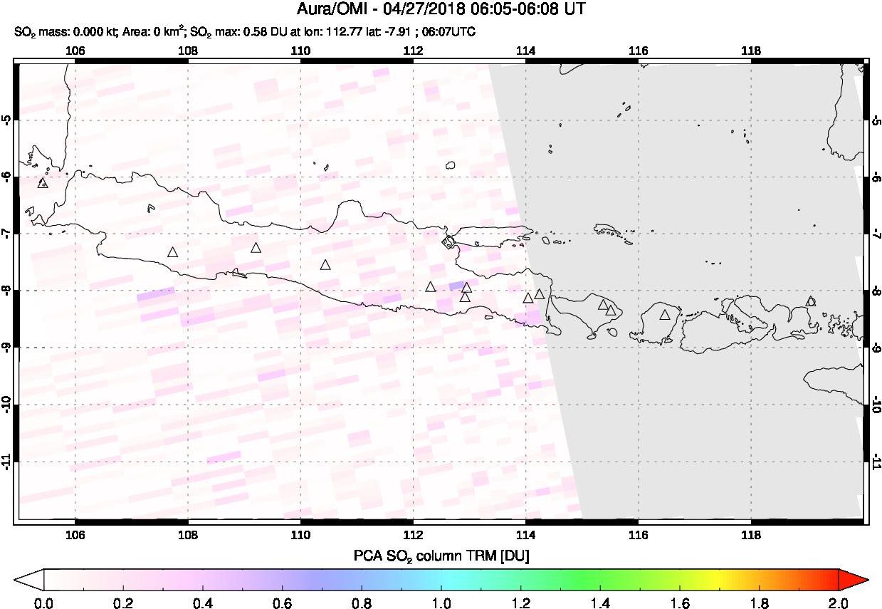 A sulfur dioxide image over Java, Indonesia on Apr 27, 2018.