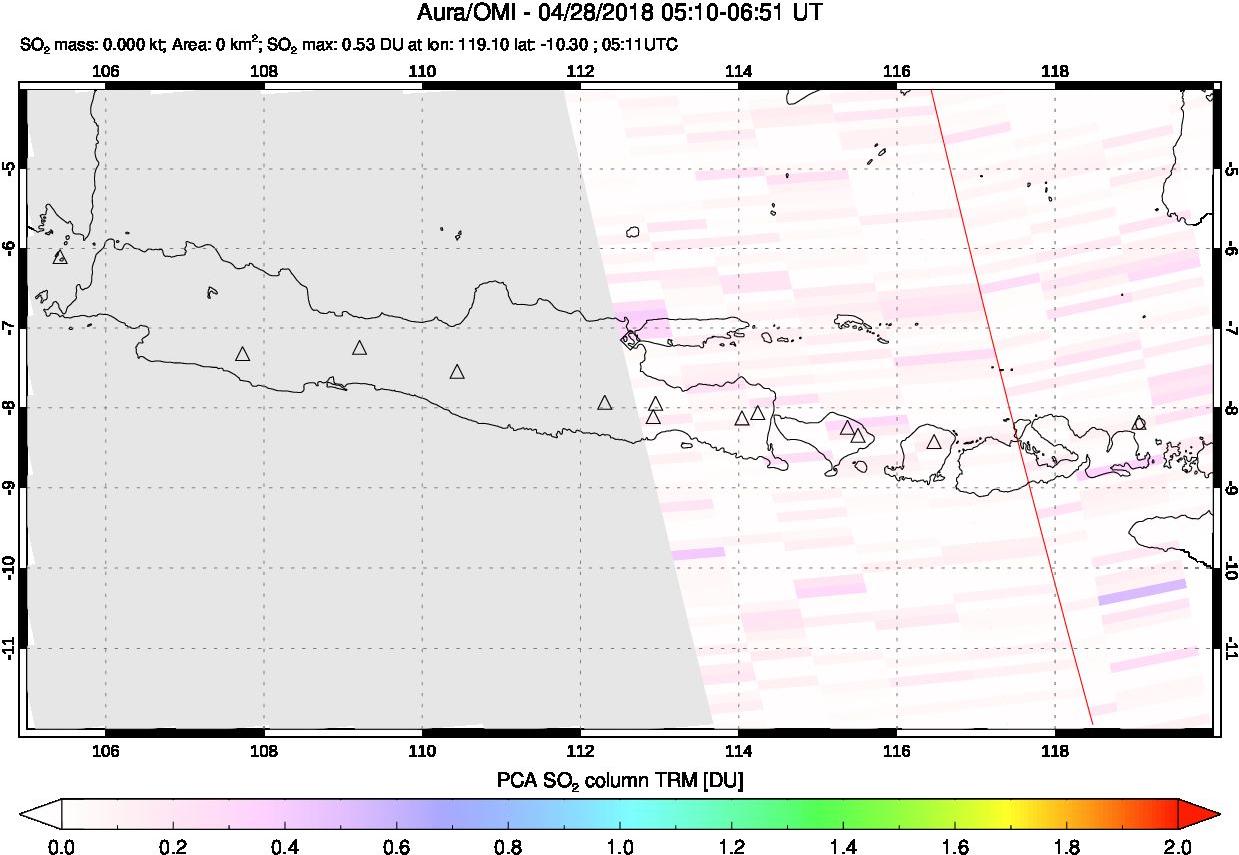 A sulfur dioxide image over Java, Indonesia on Apr 28, 2018.