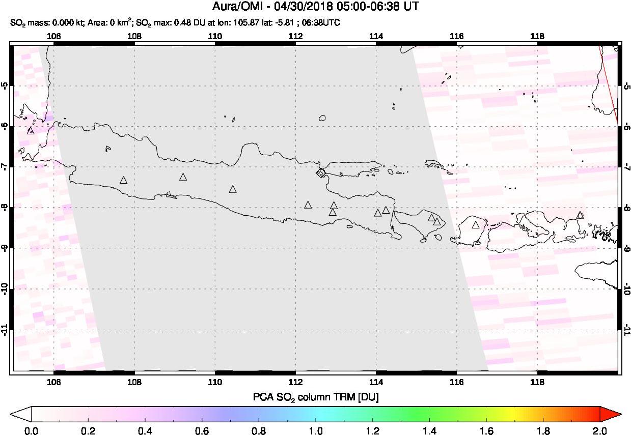 A sulfur dioxide image over Java, Indonesia on Apr 30, 2018.