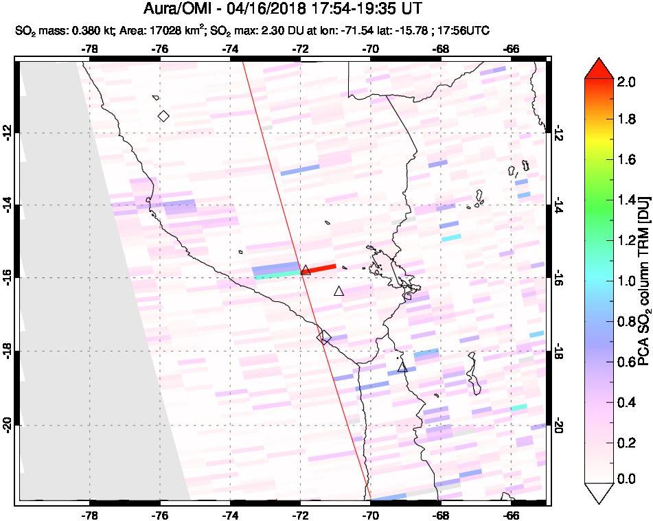 A sulfur dioxide image over Peru on Apr 16, 2018.