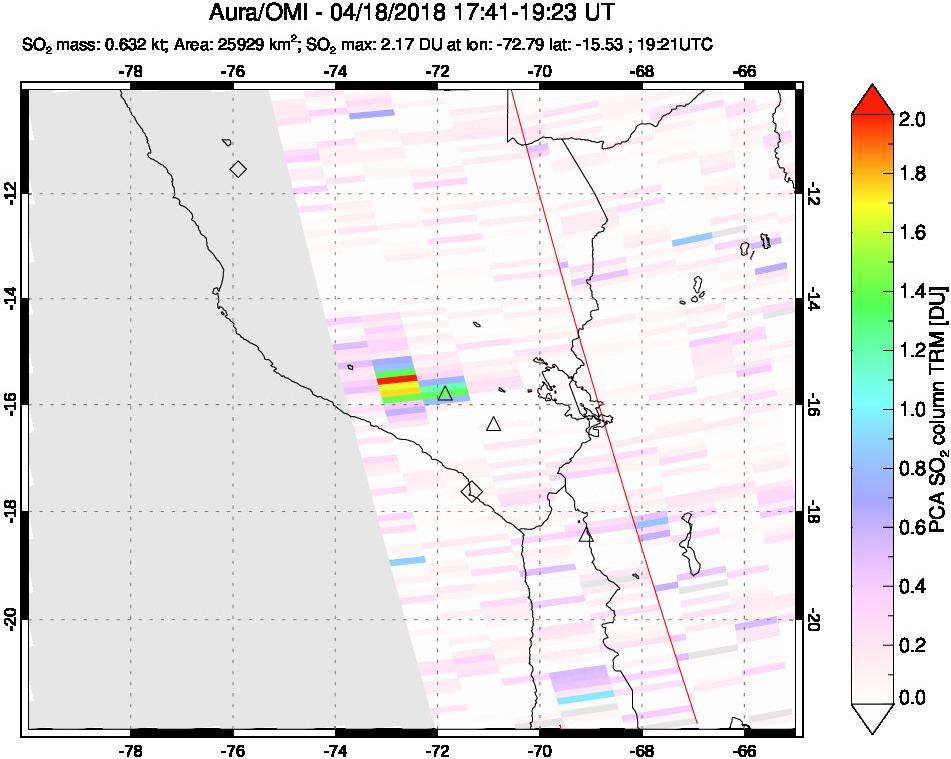 A sulfur dioxide image over Peru on Apr 18, 2018.