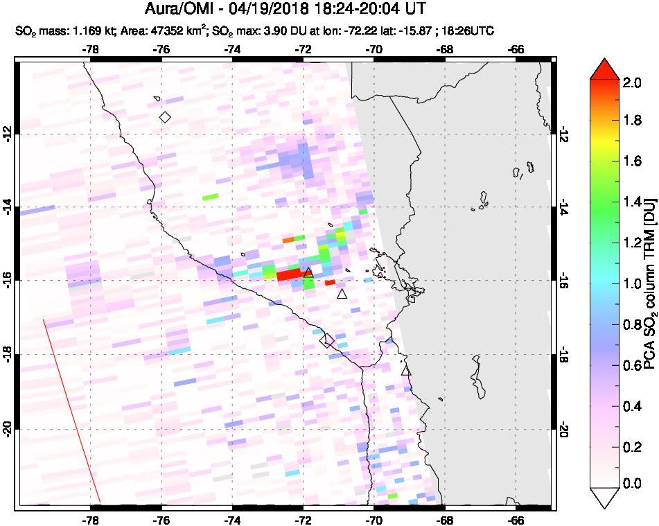 A sulfur dioxide image over Peru on Apr 19, 2018.
