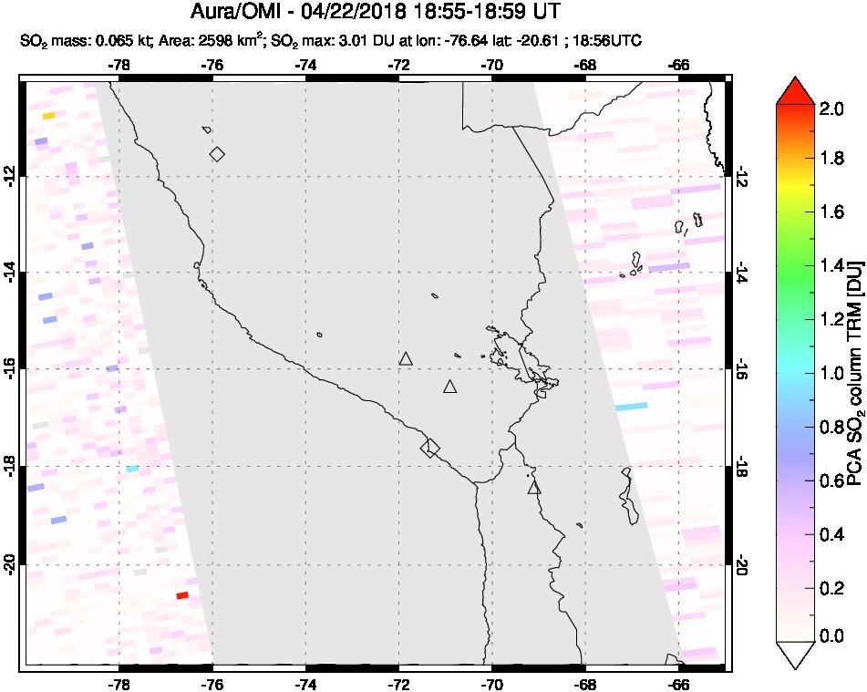A sulfur dioxide image over Peru on Apr 22, 2018.