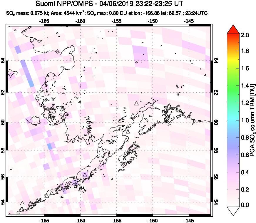 A sulfur dioxide image over Alaska, USA on Apr 06, 2019.