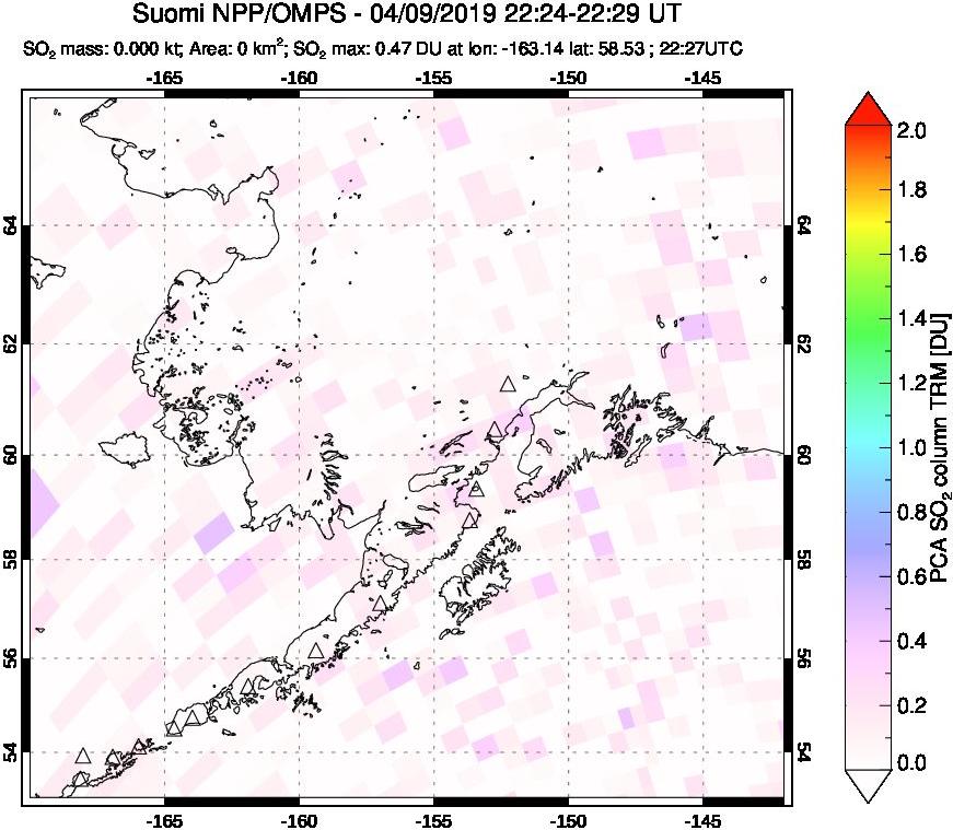 A sulfur dioxide image over Alaska, USA on Apr 09, 2019.