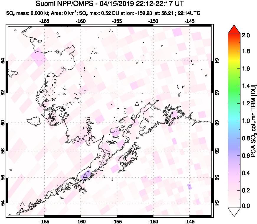 A sulfur dioxide image over Alaska, USA on Apr 15, 2019.
