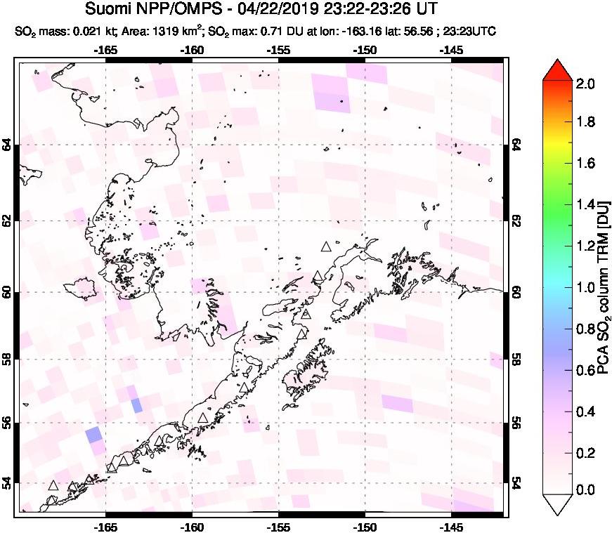 A sulfur dioxide image over Alaska, USA on Apr 22, 2019.