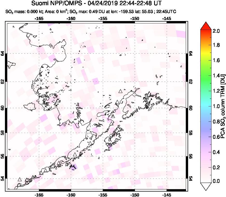 A sulfur dioxide image over Alaska, USA on Apr 24, 2019.