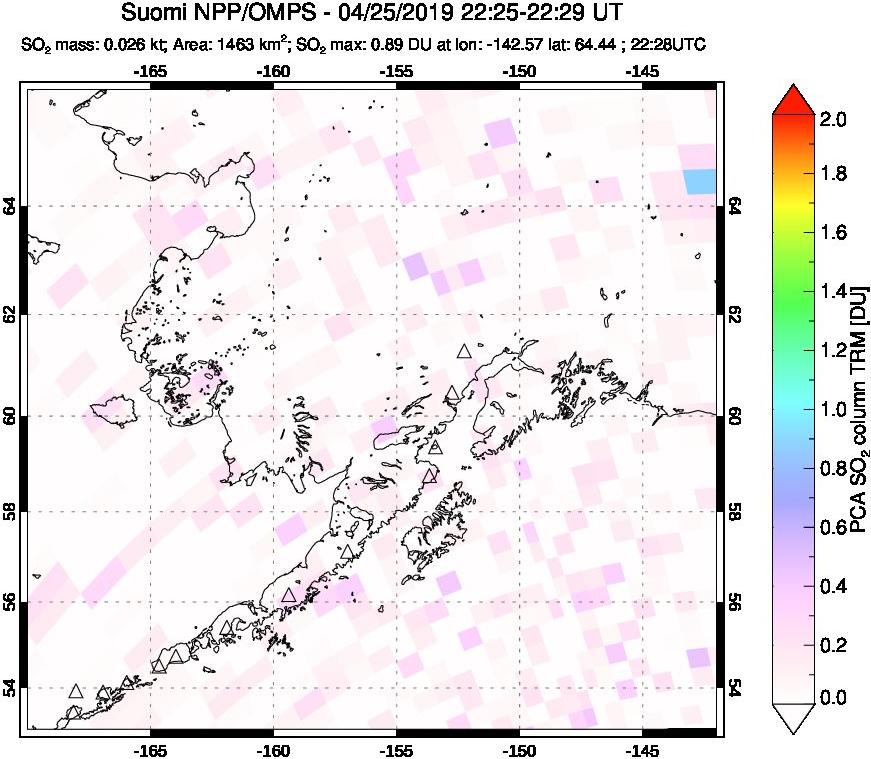 A sulfur dioxide image over Alaska, USA on Apr 25, 2019.