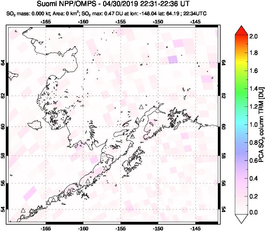 A sulfur dioxide image over Alaska, USA on Apr 30, 2019.