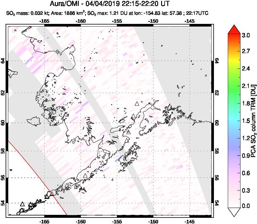 A sulfur dioxide image over Alaska, USA on Apr 04, 2019.